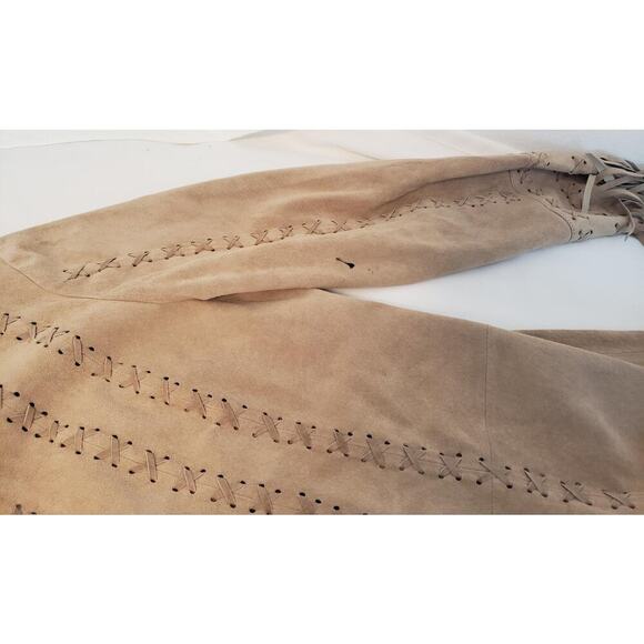 Newport News Tan Genuine Suede Fringe Coat Jacket Duster Western Boho sz 1X - Picture 8 of 16